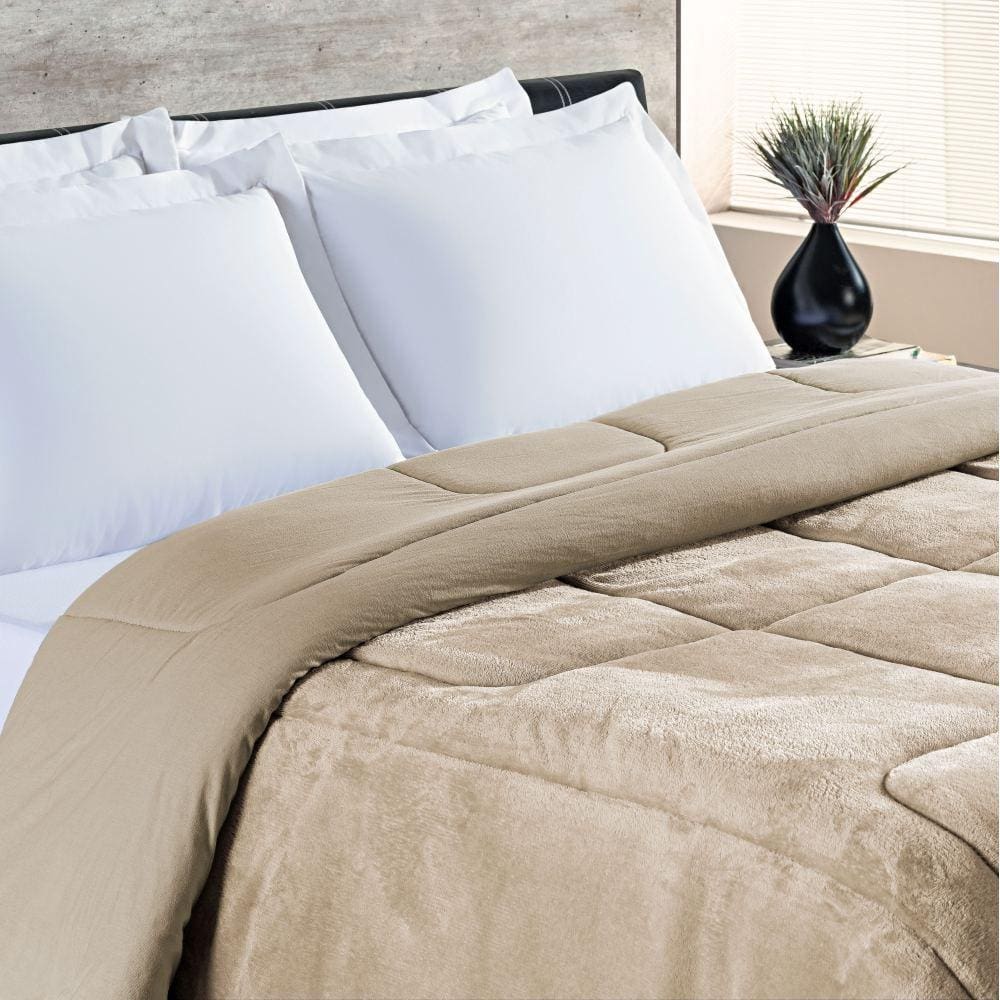 Coberdrom Queen Dupla Face Malha Algodão/Mantinha 1 Peça - Caqui