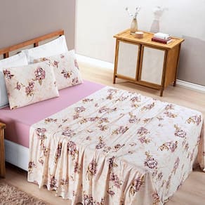 Jogo de Lençol Solteiro Quality Malha 100% Algodão Estampado 3 Peças - Rose