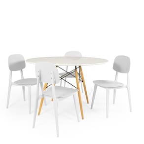 Conjunto Mesa de Jantar Redonda Eiffel Branca 100cm com 4 Cadeiras Itália - Branco
