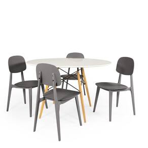 Conjunto Mesa de Jantar Redonda Eiffel Branca 100cm com 4 Cadeiras Itália - Cinza