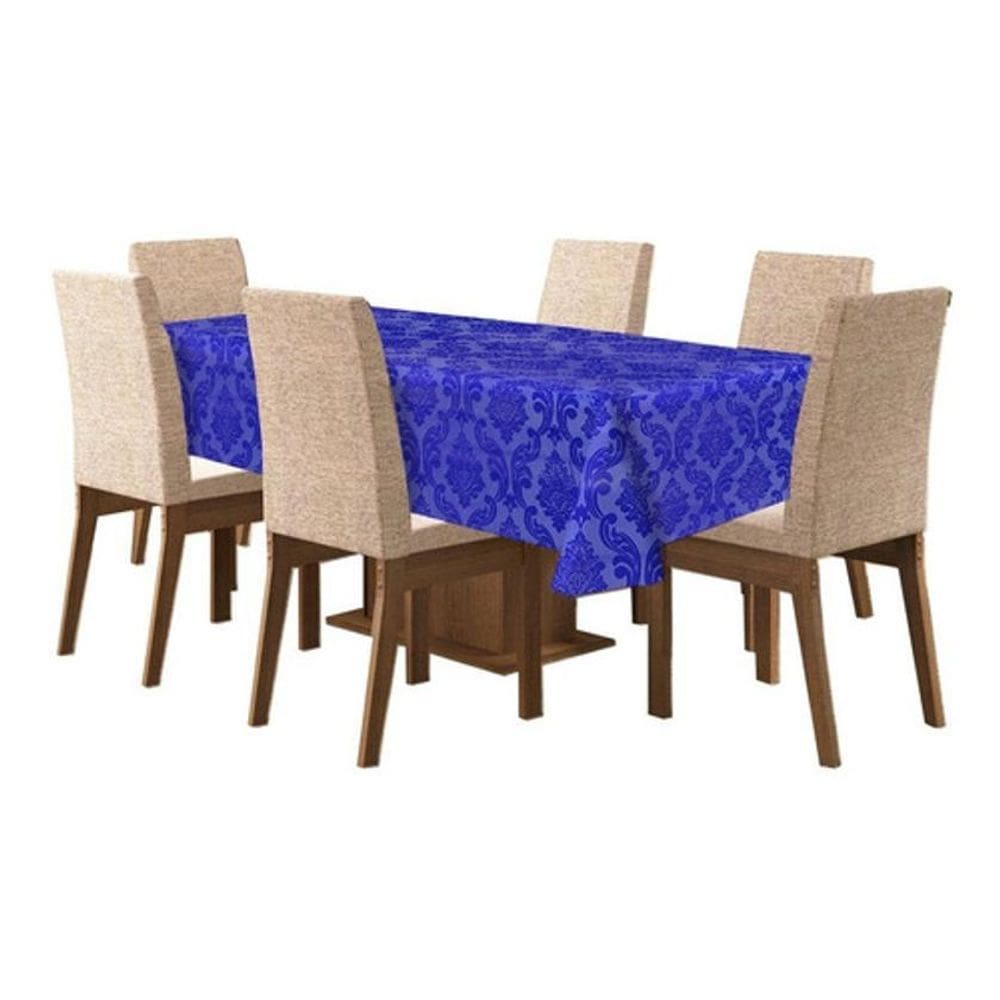 Toalha Mesa 6 Lugare Tecido Jacquard Retangular - Azul Royal