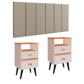 Cabeceira Modular Painel Cama Box Casal Queen 1,60 Júlia Bege Linho Jogo Quarto 2 Mesinhas Gavetas Multiuso Vintage Classic New Off/Cinamomo - RPM