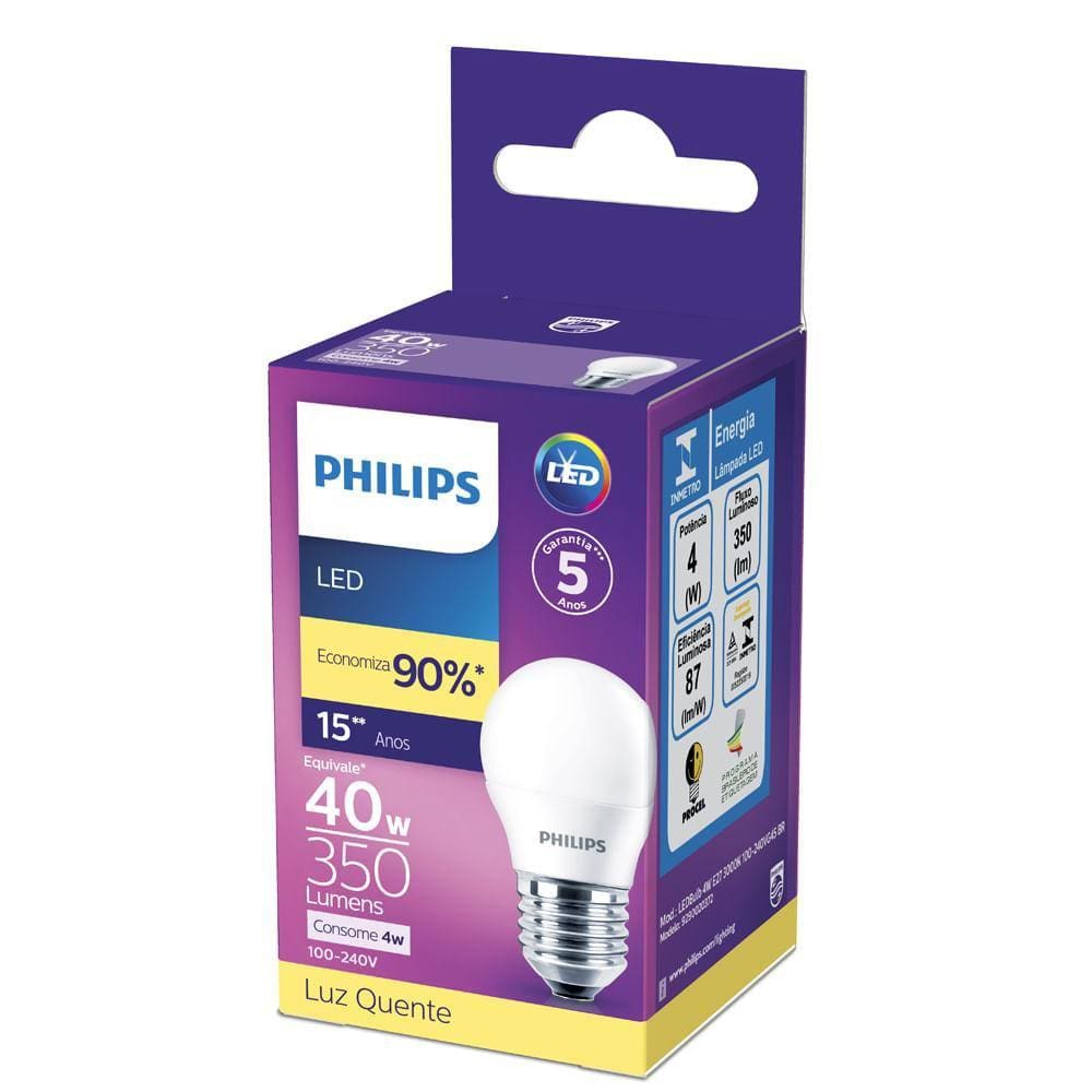 Lâmpada Led Philips MiniBulbo 4W luz amarela bivolt base E27