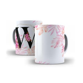 Caneca Personalizada Presente Floral Letra W