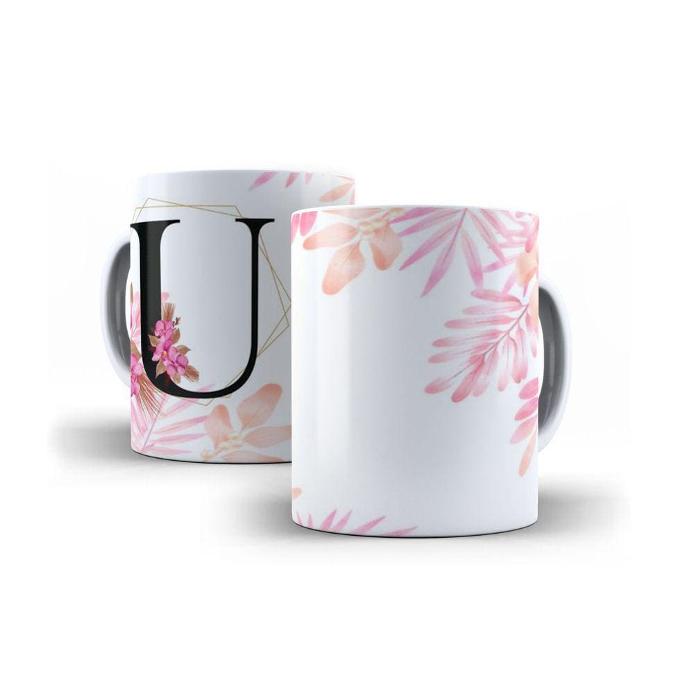 Caneca Personalizada Presente Floral Letra U