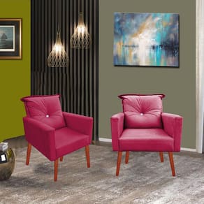 Kit 02 Poltronas Lara Decorativa Palito Luxo Tecido Vermelho
