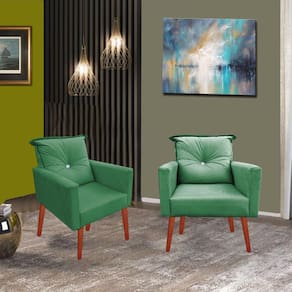 Kit 02 Poltronas Lara Decorativa Palito Luxo Tecido Verde