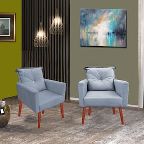 Kit 02 Poltronas Lara Decorativa Palito Luxo Tecido Grafitte
