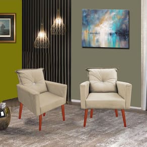 Kit 02 Poltronas Lara Decorativa Palito Luxo Tecido Capuccino