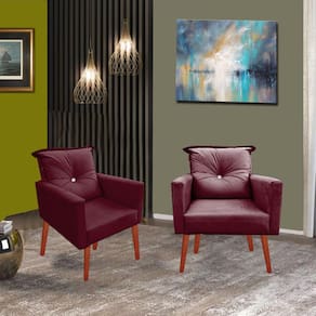 Kit 02 Poltronas Lara Decorativa Palito Luxo Tecido Bordo