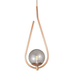 Lustre Pendente On Drop - Bronze Com Globo De Vidro Fumê