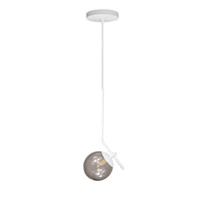 Lustre Pendente On Ly - Branco Com Globo De Vidro Fumê