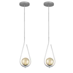Kit 2 Pendentes Lustres On Drop Prata Globo De Vidro Ambar