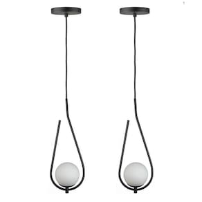 Kit 2 Pendentes Lustres On Drop Preto Globo De Vidro Branco