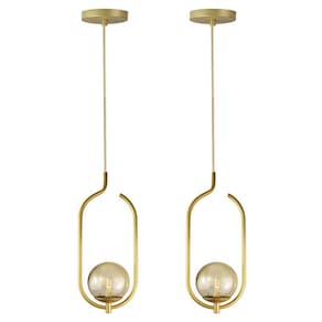 Kit 2 Pendentes Lustres On Clip Dourado Globo De Vidro âmbar
