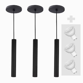 Kit 3 Pendente Tubo Palito 30cm - Preto + Lampada Led 4w