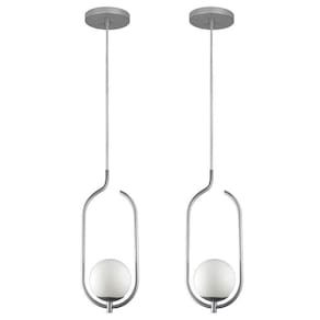 Kit 2 Pendentes Lustres On Clip Prata Globo De Vidro Branco