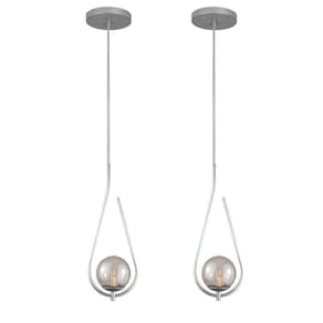 Kit 2 Pendente Lustre On Drop Prata Globo De Vidro Fume