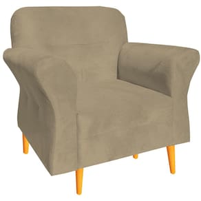 Poltrona Pietra Decorativa Palito Luxo Tecido Bege Suede