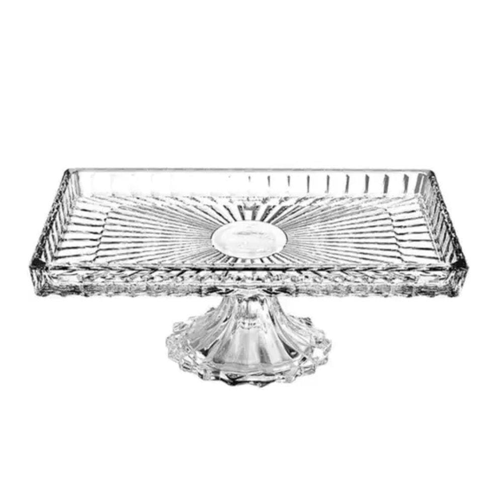 Bandeja Vidro Retangular com pé 34,5x18,5x12cm Adely
