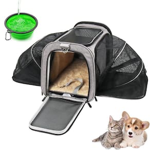 Kit Bolsa Pet Expansivel Transporte Viagem Cabine Cachorros e Gatos Cinza + 2 Comedouros - Duke & Dixie