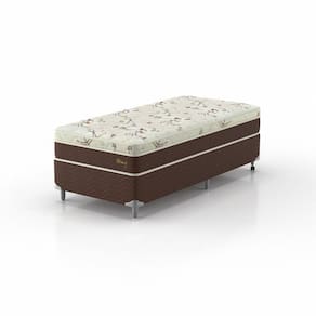 Conjunto Cama Box Solteiro Hórus 88x188x63cm Montreal Bege e Marrom
