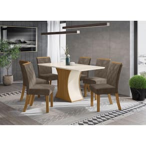 Mesa de Jantar Luiza 160 C. Vidro 6 Cad. Vita Bege- Henn