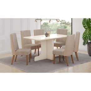 Mesa de Jantar Mavi 160 C. Vidro 6 Cad. Anne Bege/Creme - Henn