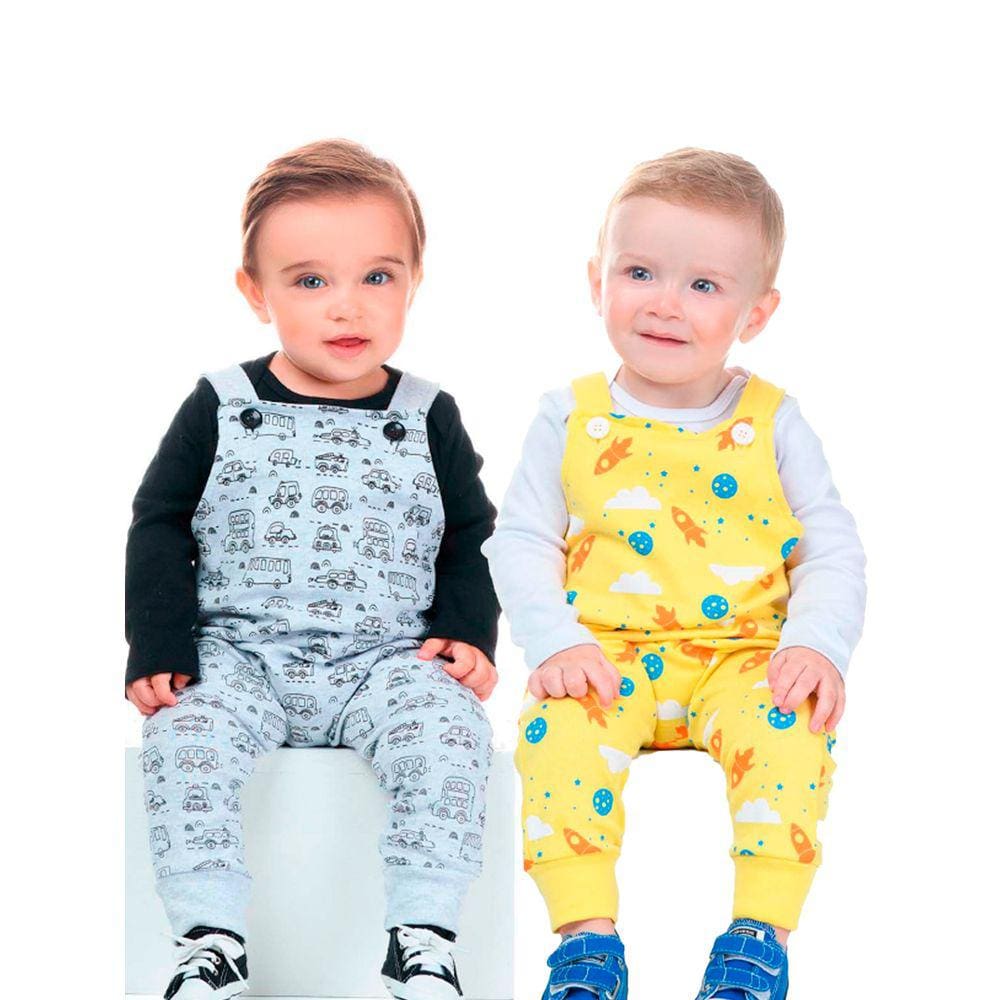 Kit conjunto de inverno Menino jardineira longa em moletom Felpudo com body 4 Peças