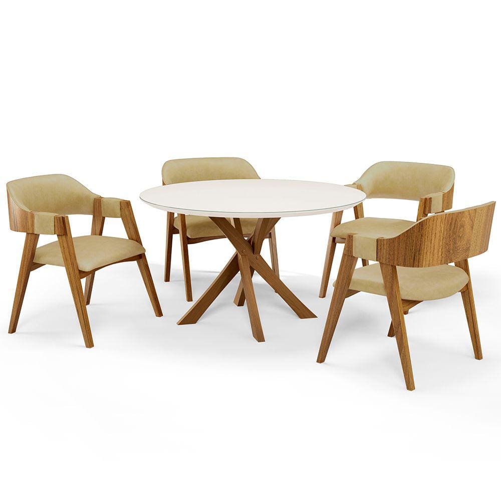 Mesa De Jantar Redonda Cora 120Cm Off White M04 Com 04 Cadeiras Living Suran Couríssimo F - Lyam