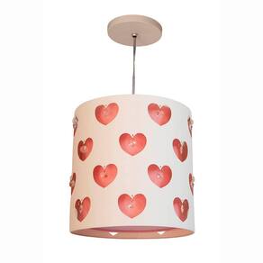 Pendente Corações Infantil Bivolt Tom Luz Iluminação Branco com Rosa