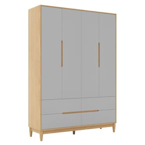 Guarda-Roupa Tomi 4 Portas e 4 Gavetas - Carvalho Malva com Cinza