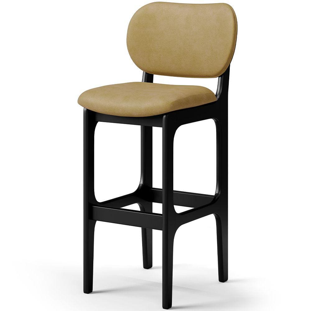 Banqueta Alta Bar Cozinha Sala Jantar Fixa Betta L02 Preto Couríssimo Casco F - Lyam Decor