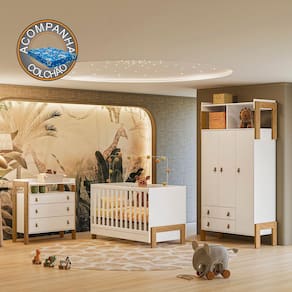 Quarto de Bebê Fantasia Completo Qmovi Branco Acetinado + Colchão Ortobom