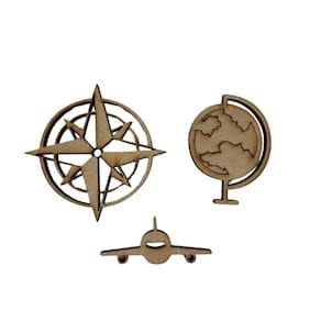 Aplique Laser Mdf - Kit Viagem Com 3 Peças 5Cm