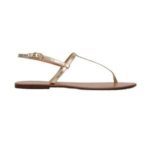 Sandalia Feminina Sandalias Rasteiras Macia Sola Couro T Strap Dourado