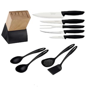 Jogo de Facas com Suporte de Madeira + Kit Utensilios em Nylon 10 peças Tramontina