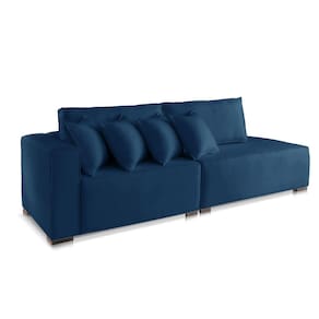 Sofá 2 3 4 Lugares Modulado Almofada Solta Molas Istambul BD Veludo Azul 2,3m