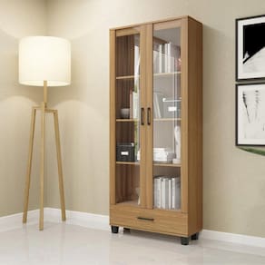 Estante Cristaleira com Portas de Vidro 77x184 Cm 4 Prateleiras 100% MDF Freijó Pradel
