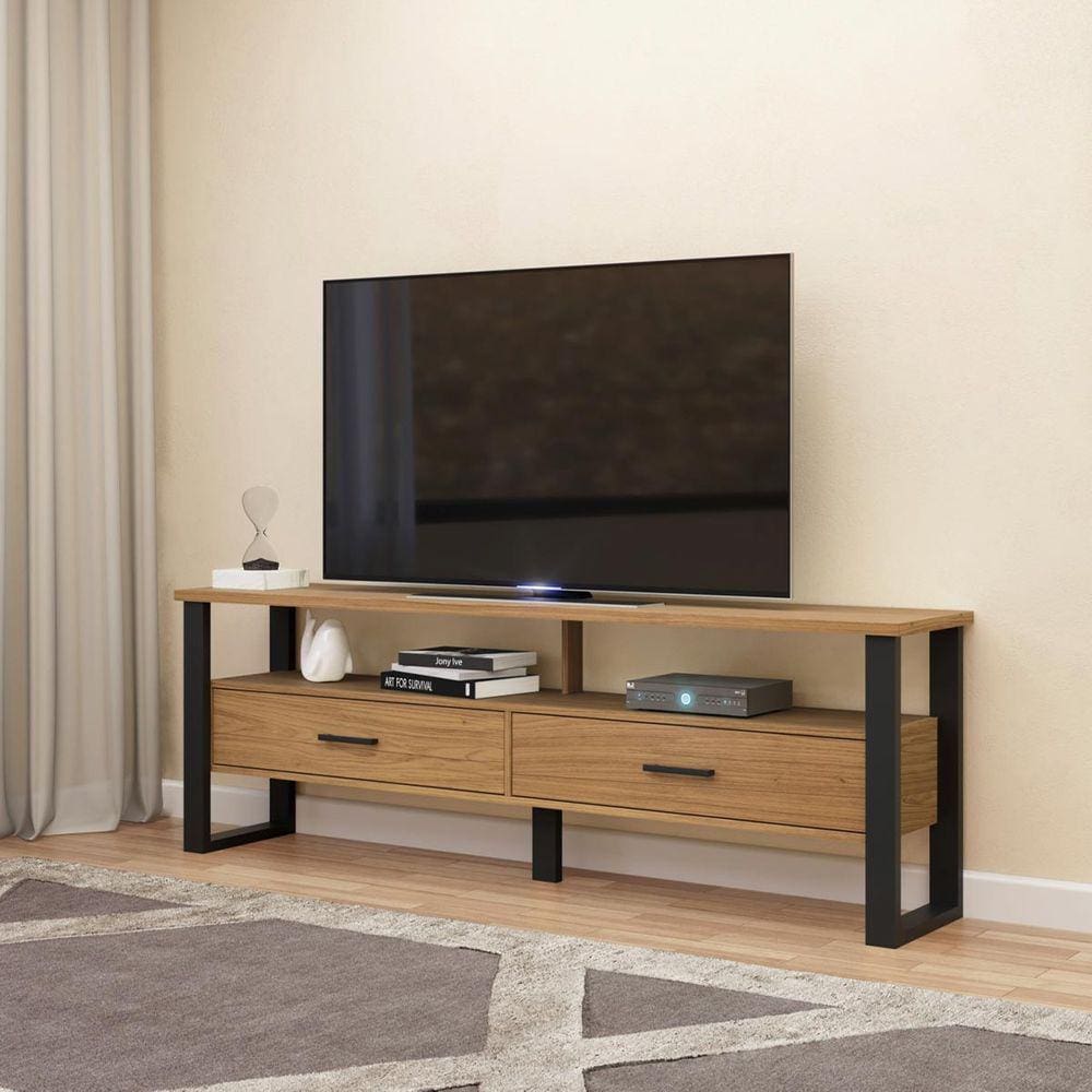 Rack para TV até 60" 180 Cm Industrial 2 Gavetas 100% MDF Freijó Preto Fosco Pradel