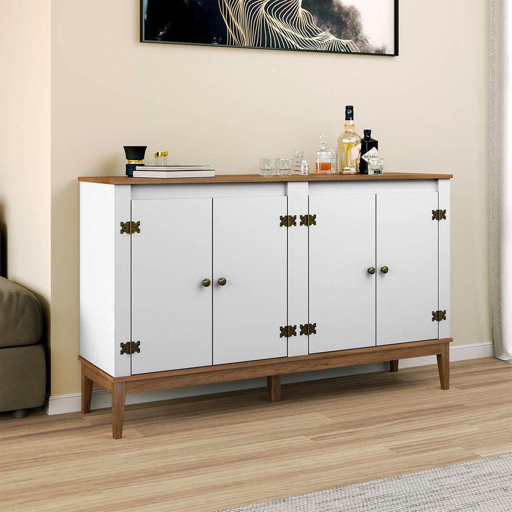 Aparador Buffet para Sala 149 Cm Colonial Freijó Branco Móvel Bento