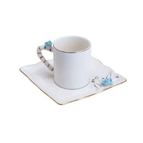 Xícara Café Porcelana com Pires Flower Square Plate Colorido 80 ml Wolff