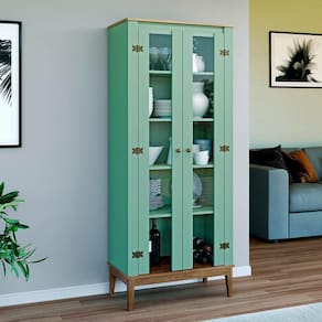 Cristaleira 2 Portas de Vidro Colonial 75 Cm Freijó Oliva Móvel Bento