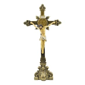 Crucifixo De Mesa Escultura Imagem Jesus Na Cruz - 45cm