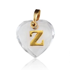 Pingente Cristal Coração Com Letra Z Em Ouro 18K