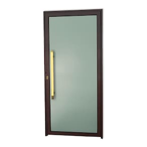 Porta de Aluminio 210x100cm com Puxador Super Murano Marrom Corten Dourado