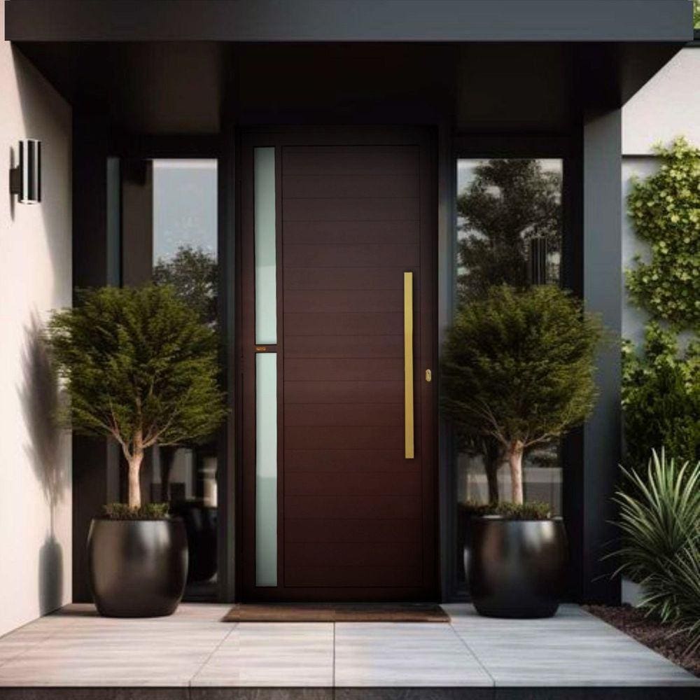 Porta de Aluminio Lambril 210x100cm com Puxador Super Visione Brimak Marrom Corten Dourado