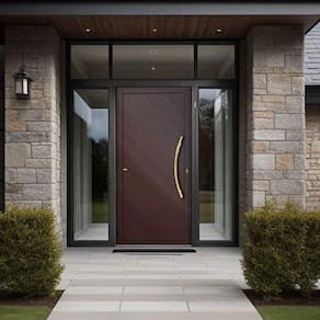 Porta de Aluminio Pivotante Lambril 210x100cm com Puxador Super Savana Brimak Marrom Corten Dourado