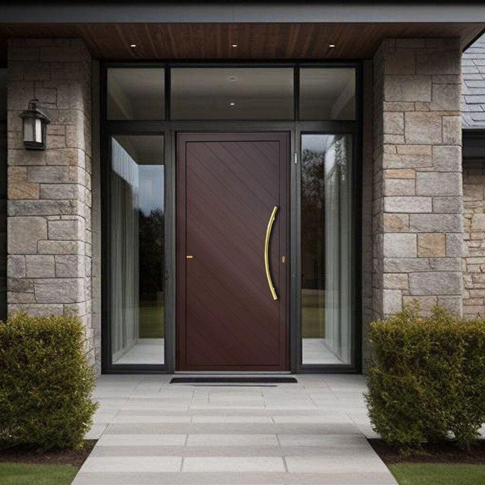 Porta de Aluminio Pivotante Lambril 210x100cm com Puxador Super Savana Brimak Marrom Corten Dourado
