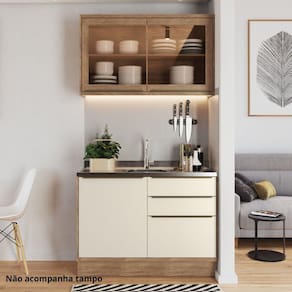 Cozinha Compacta 2 Peças 3 Portas com Vidro Reflecta Viena Freijó / Cinza Argila